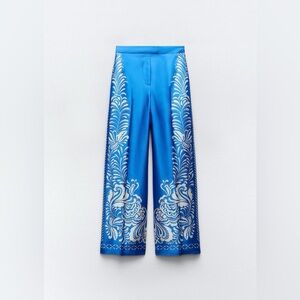 Zara Blue and White Wide-Leg Pants